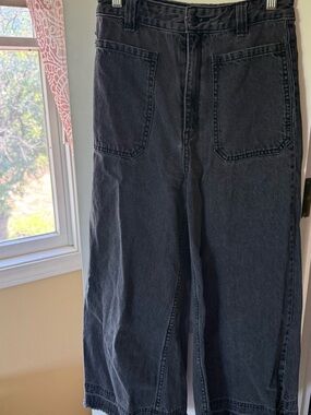 Free people Wide Leg Black Denim Jeans with Front Patch Pockets